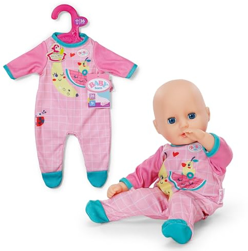 BABY Born Strampler Pink für 36 cm Puppen mit niedlichem Print | Blauer Print, lange Ärmel, passend für 36 cm Puppen