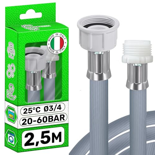 Extensión Manguera Lavadora o Lavavajilla 2,5 m con Conexiones Ø 3/4 Presión de 20 a 60 Bar para Temperaturas de hasta 25°C - MADE IN ITALY - Garantía de 5 Años - ONIX TECH