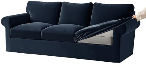 Marineblauer Stretch-Ektorp-Sofabezug-Set mit separaten Sitz- & Rückenkissenbezügen, 7-teilige Samt-Schonbezüge für 1/2/3/4-Sitzer-Sofas mit Gummiband