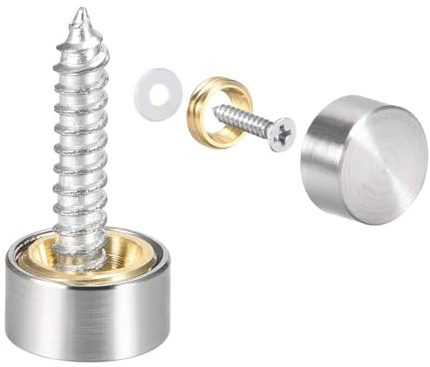 TA-VIGOR 10mm Mirror Screw Cover Caps, 4PCS Silver Brushed Screw Caps | Brass Decorative Caps Cover Nails, Screw Caps Covers Fasteners for Mirrors, Glass Panels, Bathroom, Sign Boards, Advertising