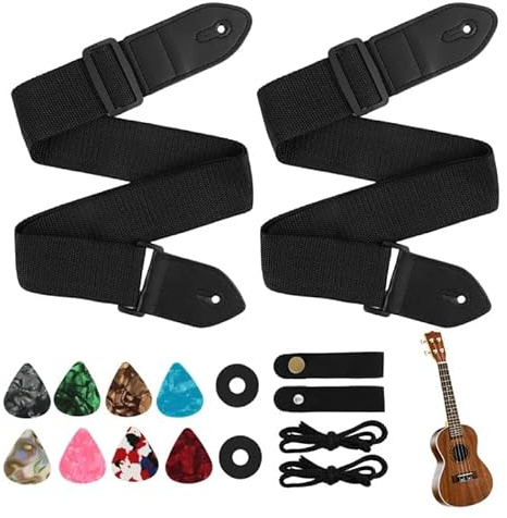 Justerbar axelrem för elgitarr, akustik, bas och ukulele – mjuk bomulls- och mikrofiberläderrem för vuxna och barn med optimal komfort, elektrisk gitarrrem