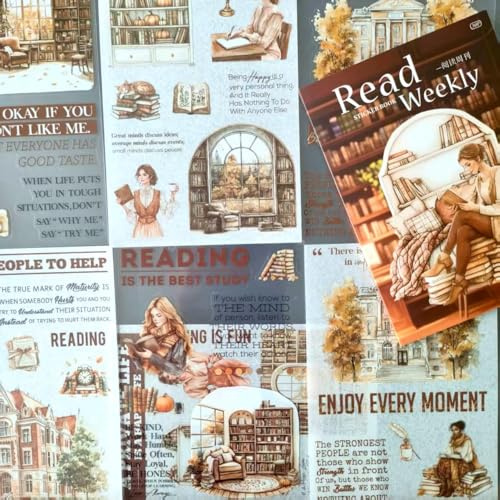 Scrapbook Stickers Zubehör Lesen Theme 20 Blätter Scrapbooking Sticker Set | Arpaper Scrapbook Journaling Stickers Geeignet Für Bullet Journaling,Fotoalbum,Notizblöcke,Computer(Library Diary)