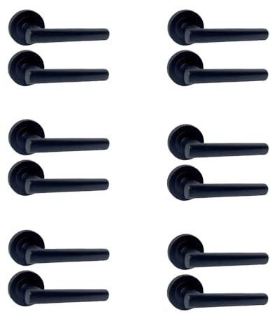 Matt Black Door Handles on Rose – 123mm Modern Lever with 52mm Round Rose | Contemporary Interior Handles | Packs & Complete Sets (6 x Pairs of Handles)