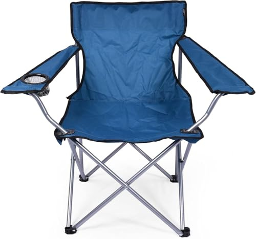 ASAB Folding Beach Chair Lightweight Camping for Adults Comfortable Backrest Cup Holder Outdoor Garden Fishing Comfy Camping Beach Fold Up Deck Chair Portable Holds up to 100kg (Indigo Blue)
