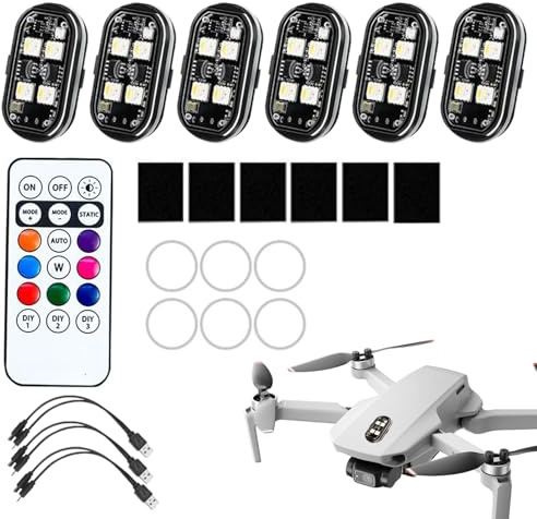 Generico Luci Strobe LED | 6 Pezzi Lampada Drone Senza Fili Telecomando 8 Colori - per Auto Moto Bicicletta Scooter Furgone Camion Aereo