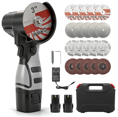 75mm Mini Cordless Angle Grinder Kit with 2 x 2000mAh Batteries, 19500RPM | 550W Brushed Motor, 20pcs Discs, for Cutting, Polishing and Grinding