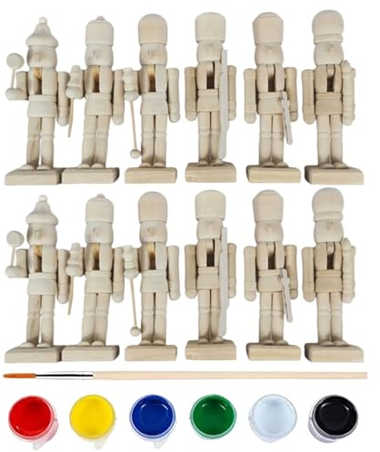 Hperu 12 pezzi schiaccianoci figure 5 pollici fai da te in legno verniciabile decorazioni natalizie con colori e pennello per progetti artistici natalizi ornamenti Schiaccianoci