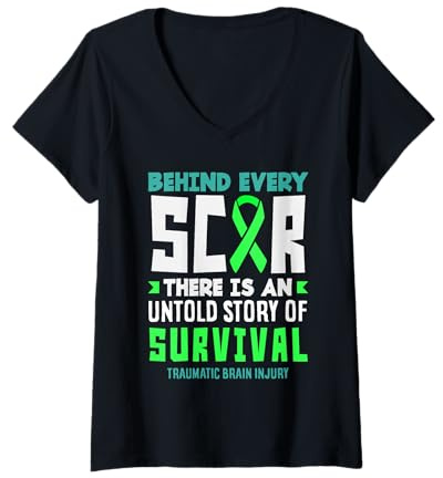 Femme TBI Awareness Ruban Vert lésion cérébrale derrière Chaque Cicatrice T-Shirt avec Col en V