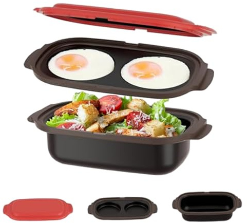 Microwave Egg Cooker and Microwave Grill Pan with Lid Nonstick Cookware for Grilling Browning and Crisping Vegetables Sandwich Eggs Bacon Meat for Fast Kitchen Cooking
