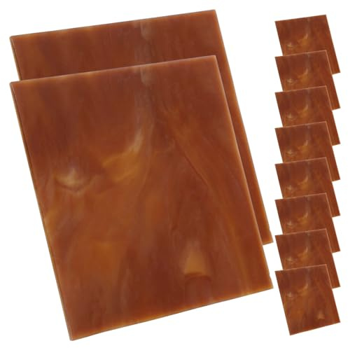 Hoement Feuilles de Verre Teintées Marron 10 Pcs pour Vitrail Kit de Fabrication de Vitraux Artisanaux Carreaux de Verre pour Loisirs Créatifs Matériaux Mosaïque pour Décoration Murale