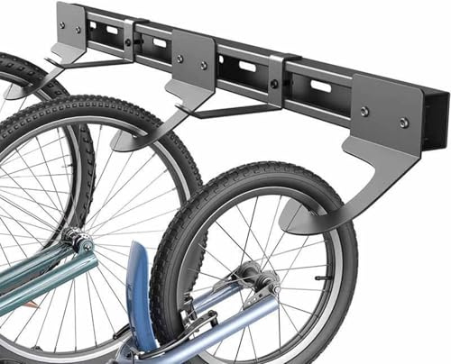 Soporte de pared para bicicletas, con capacidad para hasta 3 bicicletas y 2 cascos, fabricado en acero resistente con gancho para cascos, ideal para almacenamiento y exhibición en el hogar