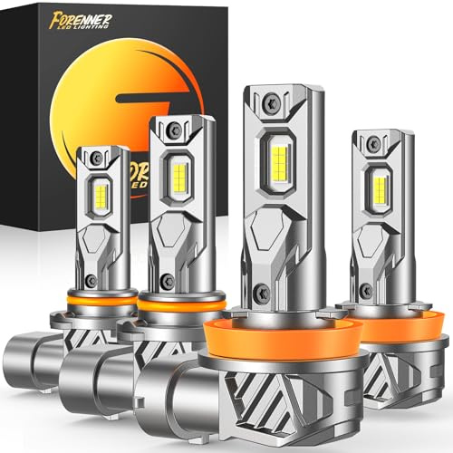 FORENNER H11 9005 Light Bulbs Combo, 800% Ultra Brightness 6500K Cool White, H11/H9/H8 9005/HB3 Fog light Bulbs Kits, 1:1 Mini Size, Play-N-Plug , lP68, Pack of 4