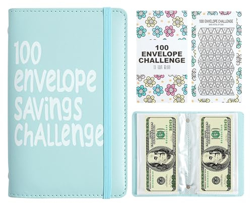Um Geld zu sparen, Budgetordner 100 Tage Geldbeutel, Sparplaner A5 mit 100 PU-Umschlägen, Einkommensverfolgung und Einsparungen für finanzielle Ziele, 17,8 x 11 cm