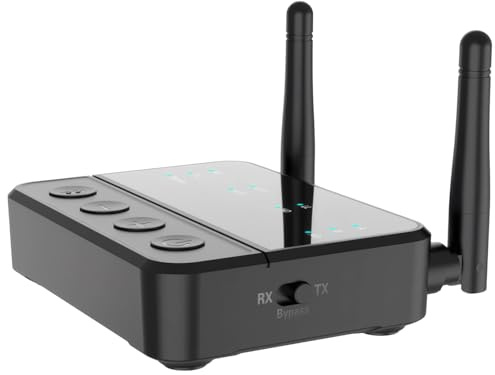 Ricevitore Trasmettitore Wireless 5.2 in 1 aptX HD e LL Adattatore Audio per TV e Home Stereo, Adattatore Wireless HiFi con AUX Ottico, Doppia Antenna, 20 m di Raggio, Batteria 950mA