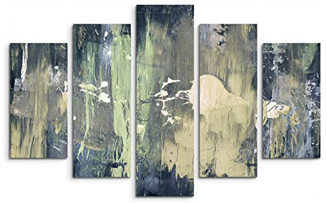 Paul Sinus Art 5 teiliges Wandbild auf Leinwand (Gesamt: H: 100cm B: 160cm) Keilrahmenbild Canvas Fotodruck Leinwandbild Leinwanddruck Kunstdruck Wandbild blau grün beige gemalt