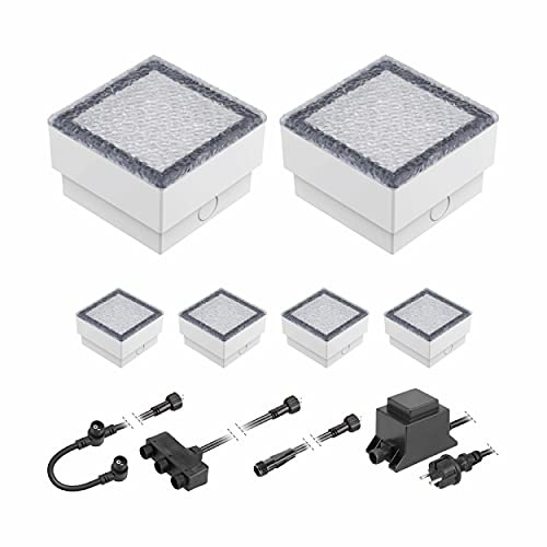 ledscom.de LED Pflaster-Stein Gorgon Boden-Einbauleuchte für außen, 10x10cm, 12V, warm-weiß 6er Set