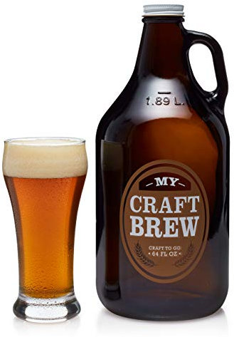 Libbey Craft Brews-Juego Cerveza con Jarra de Cristal y Tapa de Metal, 4 Vasos, Transparente (Gafas) / Marrón (Growler)