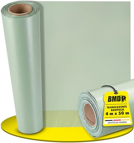 BMD Baufolie TYP 100 | 4m x 50m | 6 Größen | extra starke Estrichfolie | wasserfeste, transluzente Abdeckfolie | 200m² | reißfeste Schutzfolie und Abdeckplane
