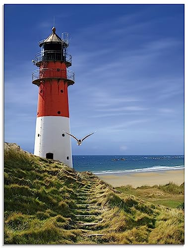 ARTland Wanddeko Glasbilder Wandbild Glas Bild einteilig 45 x 60 cm Maritime Deko Strand Meer See Himmel Blau Architektur Leuchtturm T6CQ