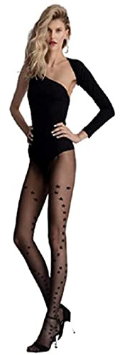 Fiore Collant Donna Fantasia Vanity Star Nere 20 Den, calze velate donna con fantasia a stelle (Taglia 3/M)