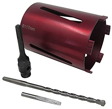 117mm Dry Diamond Drilling Core Drill Bit with Turbo Segments comes complete with SDS Plus adaptor, guide drill and drift key