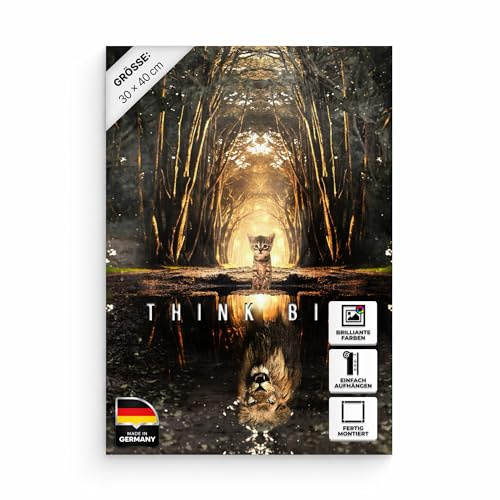 Hustling Sharks® Motivationsbild „Think Big“ – Leinwand 30 × 40 cm | XXL Motivationsbild im Hochformat, Bilder Büro, Erfolg Bild, Bilder mit Sprüchen, XXL Wanddeko Büro