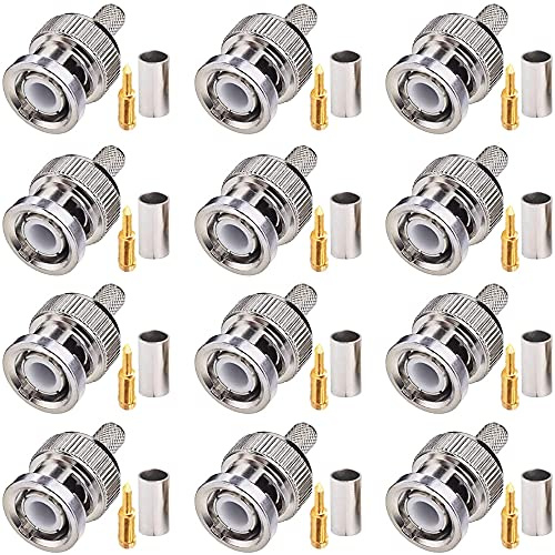 Greluma 12 Pcs connettore maschio a crimpare BNC da 50 Ohm per RG58, RG142, RG400, LMR195