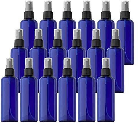 TIANZD 100 Pieces Empty 100 ml Blue PET Plastic Fine Mist Pump Spray Bottles with Black Top Portable Sprayer for Perfume Water Cosmetic Travel Containers Refillable, 2x Funnel