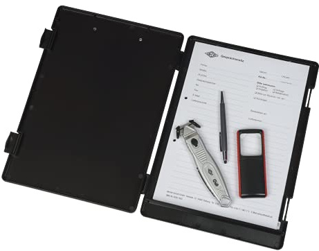 WEDO 575001 Klemmbrett (A4) mit Aufbewahrungsfach für Formulare, Rechner und mehr, stabile Metallklemme, Stiftehalterung (schwarz)