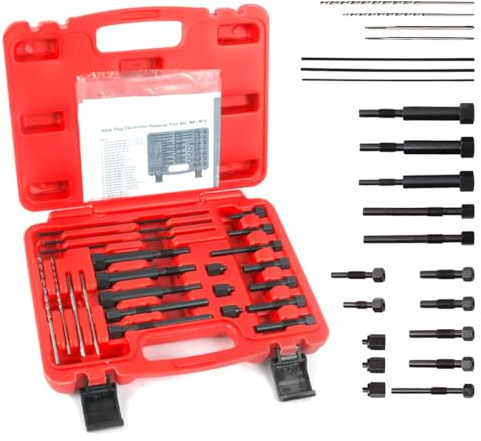 KAISAL Glow Plug Removal Tool 22PCS Glow Plug Removal Tool Kit High Hardness Glow Plug Removal Tools Glow Plug Extraction Kit for M8 & M10 Glow Plug Electrodes Removal Tool with Easy-Carry Toolbox