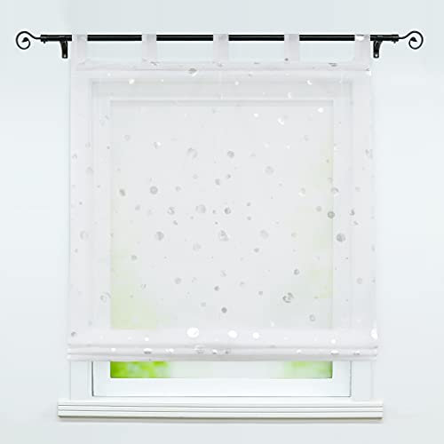 Delien Raffrollo mit Schlaufen Transparente Raffgardine Kurz Vorhang Schlaufenrollo Modern Schals »Bubble« Küche Store Fenster Wohnzimmer Gardine 1 St. BxH 120x150cm,Silber