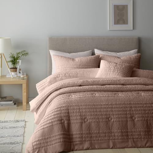Catherine Lansfield Lennon Stripe Single Duvet Cover Set with Pillowcase Clay