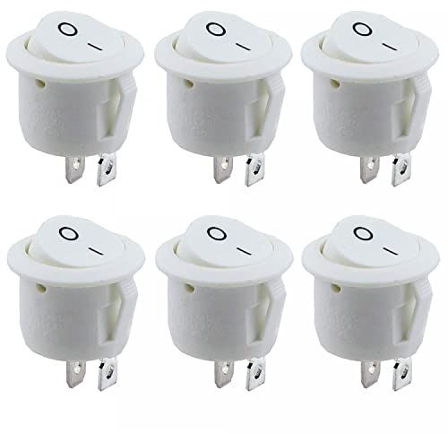 6x Kippschalter Wippschalter 2 polig rund, Rot Schwarz Weiß ON/OFF 6A/250V Kunststoff push Button Switch | weiß