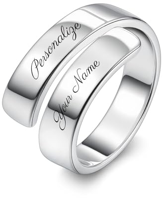 OTXIXTO Personalisierter Einstellbar Ring aus 925er Sterling Silber, Name/Datum Eingraviert, Angepasst Geburtsstein für Frauen, Freunde, Hochzeit, Stapelband, Verstellbarer Verlobungsring
