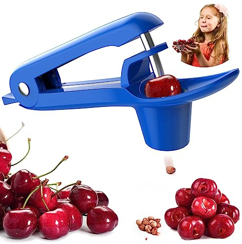 Cherry Pitter - Ordekcity Stainless Steel Cherries Corer Pitter Tool with Hand-held Push Design, Save Time & Space for Making Cherry Jam with Lock Design(Blue)