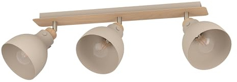 EGLO Deckenstrahler Arrecife, 3-flammige Deckenlampe mit schwenkbaren Spots | Deckenleuchte aus Metall in Sandfarben und natürlichem Holz in Eiche, Deckenspot mit E27 Fassung