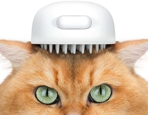 Aumuca Jellyfish Cat Brush, Silicone Cat Hair Brush with Release Button for Shedding and Massage, No Scratching Removes Loose Fur for Short to Medium Haired Cats