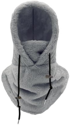 LUCKKY Warme Plüsch-Fahrradhaube, Sturmhaube Winddichte Skimaske, Thermo-Fleece-Kapuze, Verstellbare Skimaske,Plüsch Nackenwärmer mit Kordelzug, Winter Fahrrad Gesichtsmaske (Polyester, Grau)