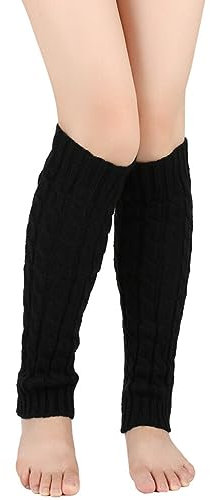 MoreChioce 1 Paar Damen Langer Beinwärmer Frauen Mädchen, Winter Gestrickte Legwarmer Knöchelwärmer Strick Bein Knöchelund Legwärmer Dicke Beinstulpen,Schwarz