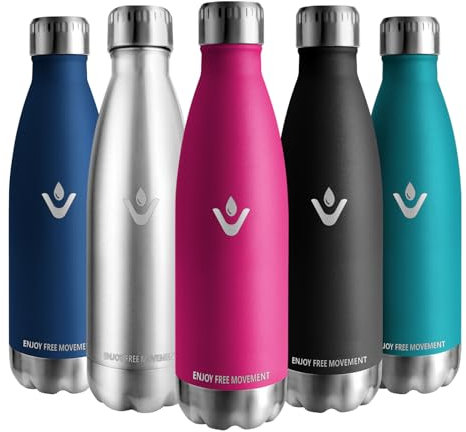 Vikaster Gourde, 500ml Gourde isotherme, Sans-BPA Gourde inox, Etanche bouteille Approprié & Adulte, Sport, Gym, école, Extérieur