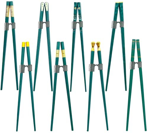 Fejapa 8 pares de palillos reutilizables para entrenamiento, palillos de práctica para adultos, principiantes, diestros, zurdos, chinos, aprendizaje, soporte para palillos con clip