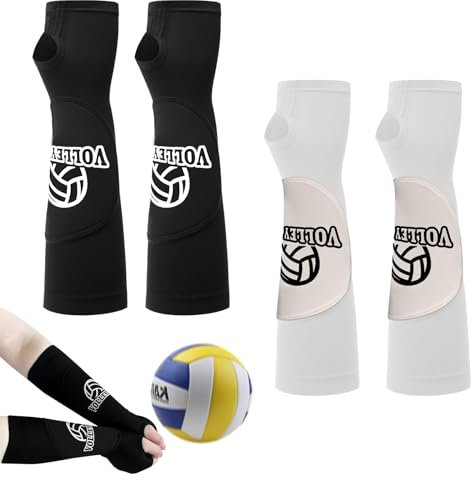 2 Par Manguitos Voleibol, Antebrazo Proteccion, Brazo Protector con Almohadilla Protectora, Manga de Compresión Brazo para la Protección del Brazo, Soporte para la Muñeca (blanco+negro)