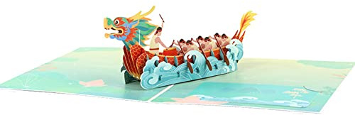 MONOJLY 3D-Pop-Up-Karten, chinesische Drachenboote, Festival-Grußkarte mit Umschlag für Frauen, Kinder, Mutter, Vater, Ehemann, Ehefrau, Geburtstag