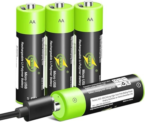 4 Stück AA Akku, Rechargeable Akkus, AA Batterien Wiederaufladbar, Wiederaufladbare Micro USB Doppel A Lithium Batterien, 1,5V, 1700mAh, Dauerhaft
