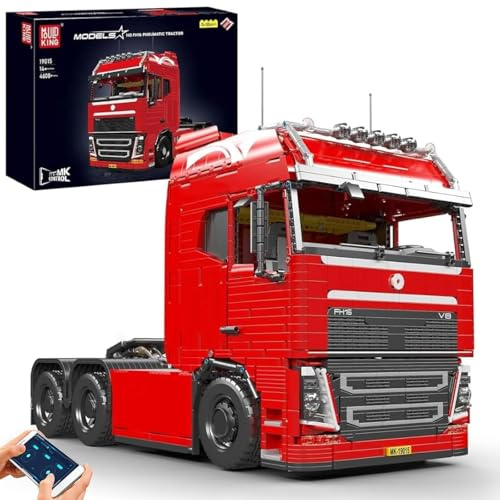 Mould King 19015 Technik LKW Bausteine, 4608 Teile großes pneumatisches Zugfahrzeug Bausatz Modell, 2.4 G Fernbedienung und App Dual Control Mobile Truck