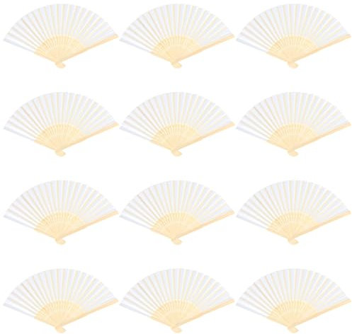 12 Pz Ventagli Carta Pieghevoli Colorati, Ventaglio Pieghevole Matrimonio, Ventagli Portatili Bomboniere per Sposa Accessori, Ventagli Tenuti in Mano Bambù, Festa Decorazioni Fai Da Te (Bianco)