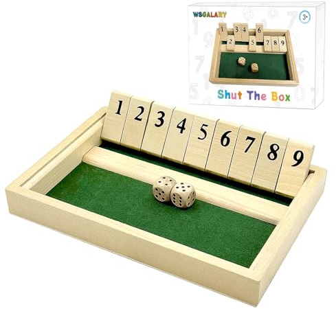 WSGALARY Shut The Box for 2 Players, Wooden Table Game Dice Games Educational Dice Game Great Family Board Games Holiday Travel Fun Game for Kids