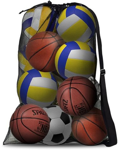 Joogee Borsa da Calcio in Rete, 76 x 101CM Sacco con Coulisse Grande a Palloni/Pallavolo Tracolla Regolabile Portatile Durevole Rete Borsa per Pallacanestro, Rugby, Pallamano,Giocattolo Organizzatore