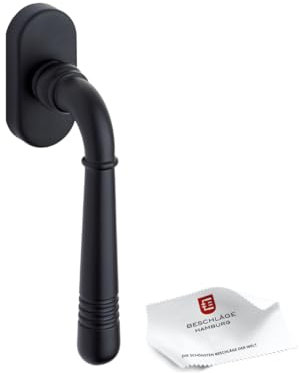 Beschläge Hamburg | Art deco Fensterbeschlag/Fenstergriff Emily DK 07 SM | Dreh-Kipp Fensterklinke mit 90° Rasterung | Antike Fenstergarnitur | Fensterhebel/Fensterolive in schwarz matt