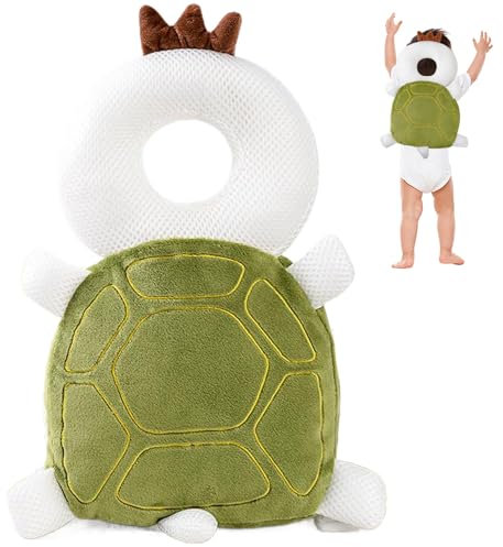 Baby-Kopfschutz-Rucksack niedlicher atmungsaktiver gefüllter Kopfschutz-Rucksack mit Brustgurt verstellbarer Stoßdämpfungs-Kopfschutz Baby-Rucksack Kopfschutzkissen für Babyspaziergang Schildkröte
